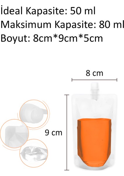 Çeşitli Ölçülerde İçecek Torbası 50 ml Ginger Shot, 100 ml Detoks, 200 ml Cold Brew 2'şer Adet (Toplamda 6 Adet)