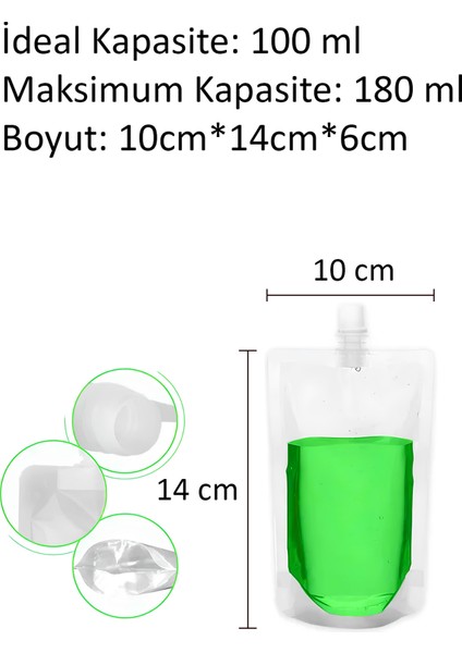 Çeşitli Ölçülerde İçecek Torbası 50 ml Ginger Shot, 100 ml Detoks, 200 ml Cold Brew 2'şer Adet (Toplamda 6 Adet)
