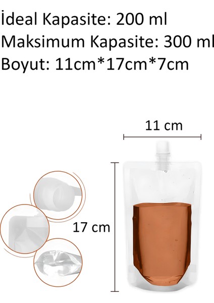 Çeşitli Ölçülerde İçecek Torbası 50 ml Ginger Shot, 100 ml Detoks, 200 ml Cold Brew 2'şer Adet (Toplamda 6 Adet)