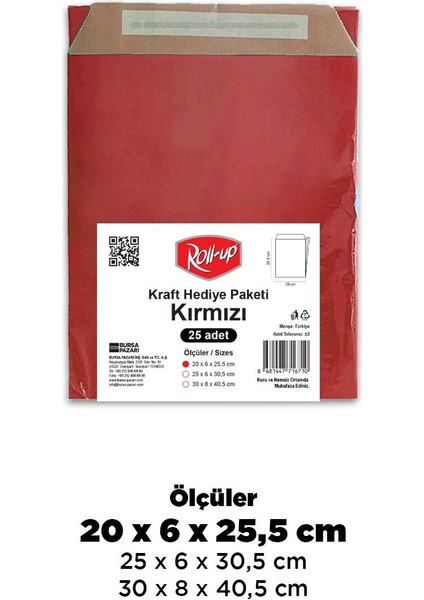 Roll-Up Kraft Hediye Paketi Kırmızı 20X6X25,5X4,5 25LI