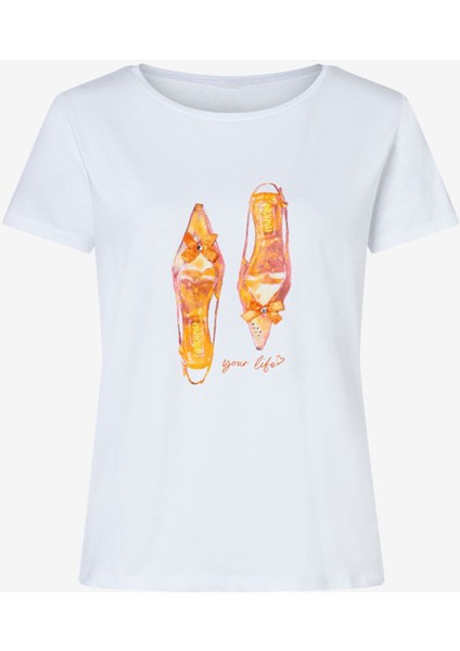 Kadın Ayakkabı Baskılı Beyaz Regular Fit Tişört fiyatları