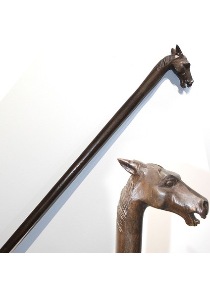 Özel Tasarım Maun Ağacı At Büstü Baston No:31