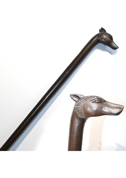 Özel Tasarım Maun Ağacı Kurt Tasarımı Baston No:30