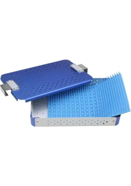 Sterilizasyon Konteyner Alüminyum Mavi 25X15.5X3.5CM Kilitli Cerrahi Aletler Taşıma Kutusu Eğitim Materyali
