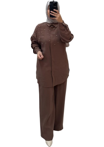 Kadın Taş Detaylı Pantolonlu Ikili Takım 25YT6139