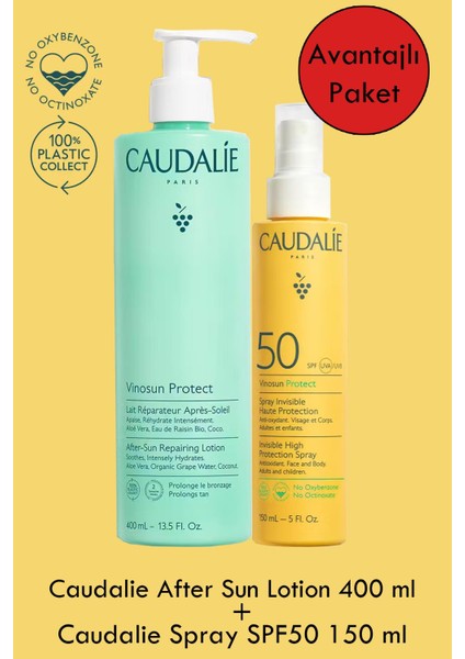 High Protection Spray SPF50 150 ml + Caudalie After Sun Repairing Lotion 400 ml