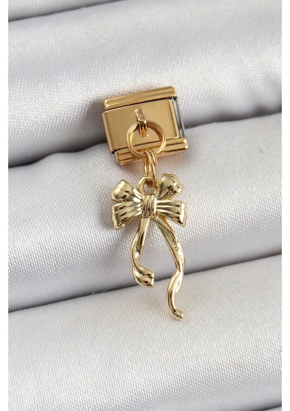316L Çelik Sallantılı Uzun Fiyonk Model Gold Renk Nomination Charm - TJ-BC1403