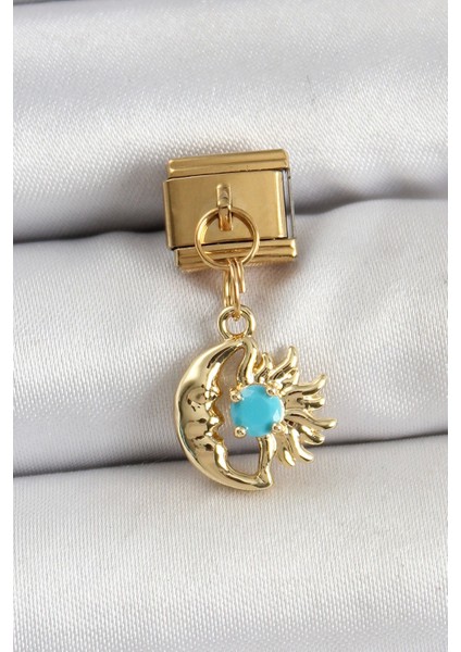 316L Çelik Sallantılı Ay ve Güneş Model Gold Renk Nomination Charm - TJ-BC1435