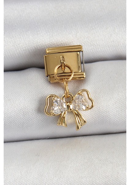 316L Çelik Sallantılı Zirkon Taşlı Fiyonk Model Gold Renk Nomination Charm - TJ-BC1424