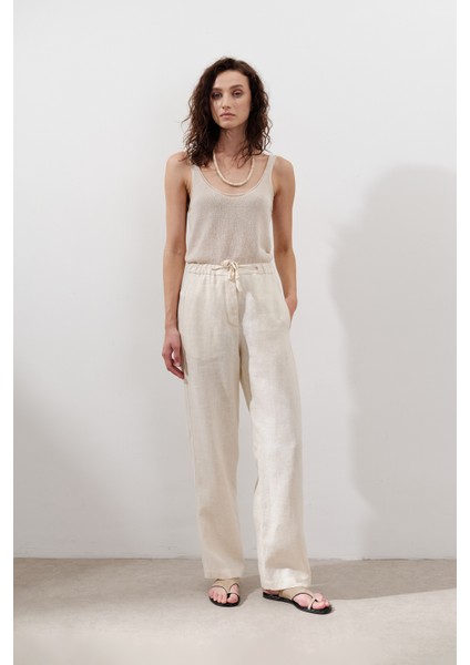 Keten Barrel Pantolon Vanilya
