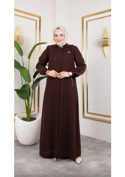 Biyeli Şerit Metal Aksesuar Detaylı Ferace / Taba - F0144 fiyatları
