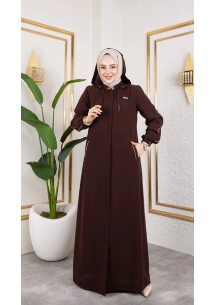 Biyeli Şerit Metal Aksesuar Detaylı Ferace / Taba - F0144 modelleri