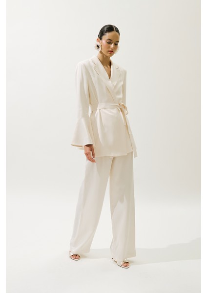 Geniş Paça Saten Abiye Pantolon Vanilya fiyatları