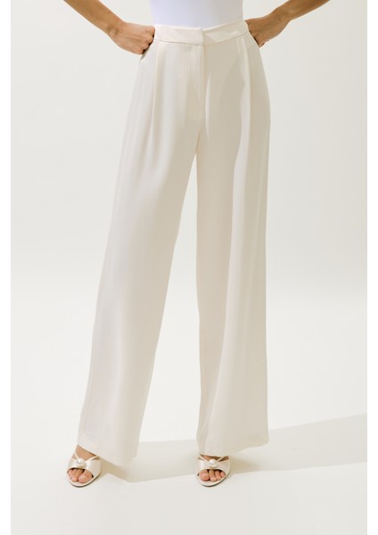 Geniş Paça Saten Abiye Pantolon Vanilya indirimleri