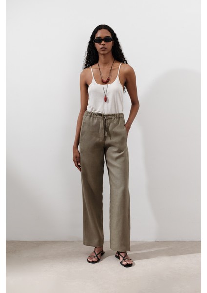 Keten Barrel Pantolon Haki