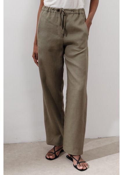 Keten Barrel Pantolon Haki modelleri