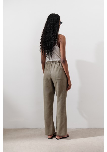 Keten Barrel Pantolon Haki indirimleri