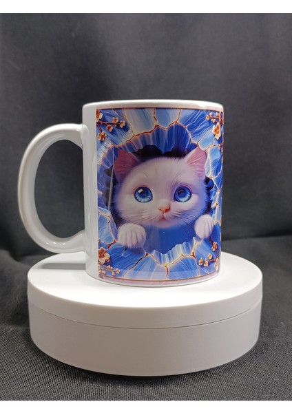 Kedi Desenli Beyaz Kupa Bardak