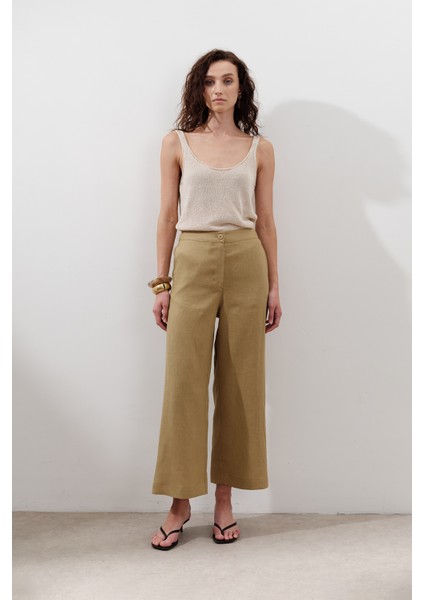 Keten Geniş Paça Pantolon Köri fiyatları