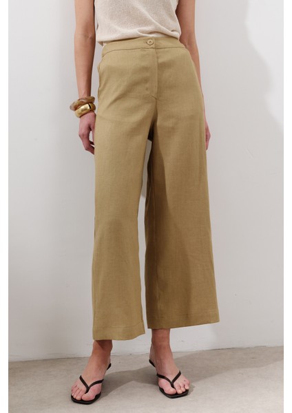 Keten Geniş Paça Pantolon Köri indirimleri