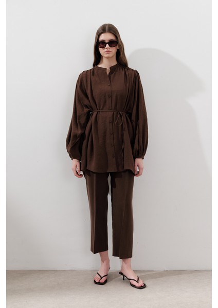 Tencel Pileli Pantolon Acı Kahve fırsatları