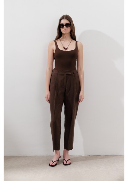 Tencel Pileli Pantolon Acı Kahve indirimleri