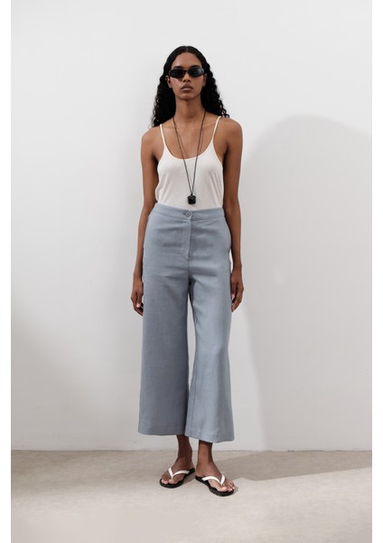 Keten Geniş Paça Pantolon Mavi modelleri