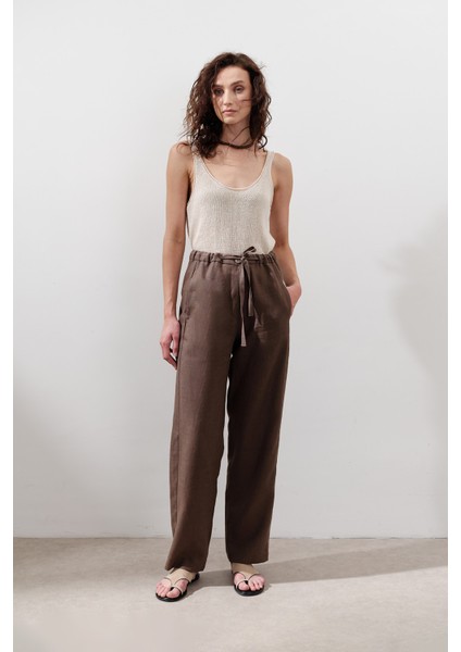 Keten Barrel Pantolon Tozlu Kahve fiyatları