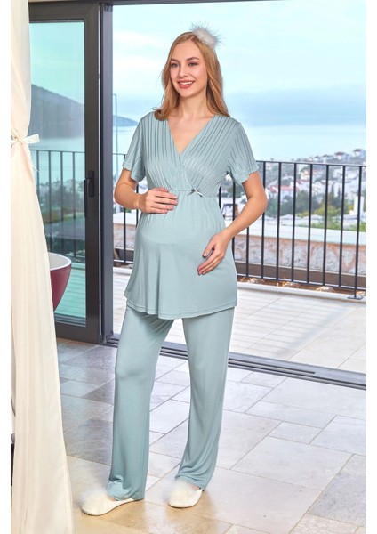 Kısa Kol Kruvaze Yaka Lohusa Pijama Takımı Cossy By Aqua