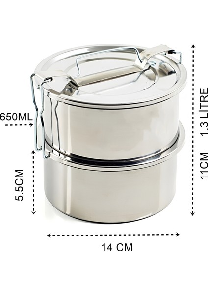 Turk Sefer Tası Yemek Kabı Paslanmaz Çelik 2 Katlı 14 cm 1.3 Litre - MCT3782-5689