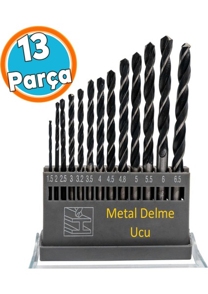 Metal Delme Hss Matkap Ucu Seti 13 'lü Paket Çelik Metal Alüminyum Delici Uç 1.5 - 6.5 mm Arası Çap