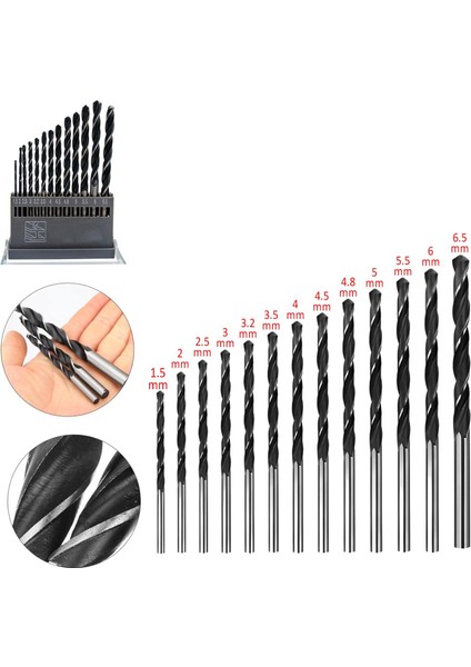 Metal Delme Hss Matkap Ucu Seti 13 'lü Paket Çelik Metal Alüminyum Delici Uç 1.5 - 6.5 mm Arası Çap fiyatları