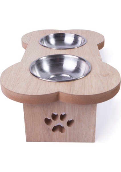 Prela Ahşap Kedi Köpek Mama ve Su Kabı Standı