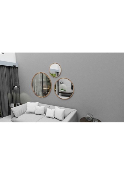 Dekoratif Yuvarlak Ayna 3 Adet Set Banyo Salon Antre Hol Mutfak Duvar Ofis Banyo Wc