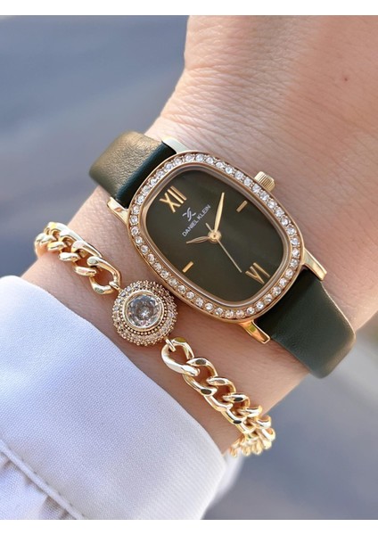 Deri Kordon 30 mt Suya Dayanıklı 2 Yıl Garantili Kadın Kol Saati+Bileklik BFG13943.4