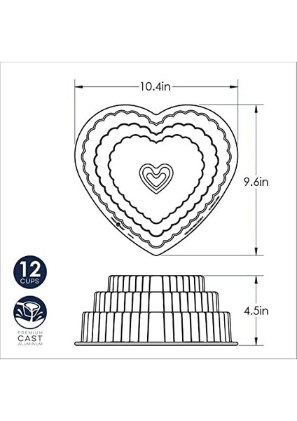 Ware Cast Bundt Bakeware Katmanlı Kalp, 12 Bardak, Şekerleme