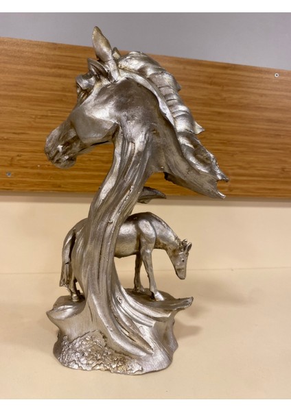 Dekoratif Obje At Başı Yavrulu Gümüş Boy 30 cm fiyatları