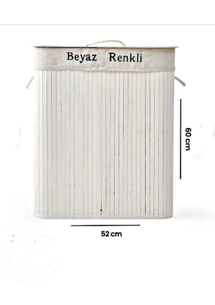 Bambu Çift Hazneli Çamaşır Sepeti - Beyaz
