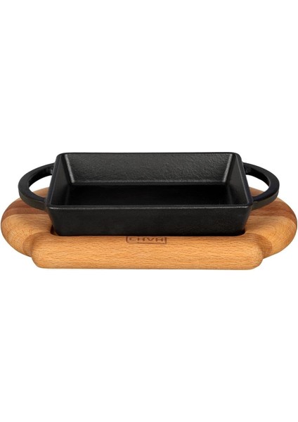 Pişirme Kabı Lv Eco P Tv 1215 K4 Dikdörtgen Schale ve Holzplatter, Ölçüler 12 x 15 Cm, Dökme Demir, Siyah