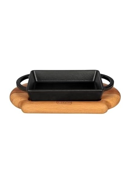 Pişirme Kabı Lv Eco P Tv 1215 K4 Dikdörtgen Schale ve Holzplatter, Ölçüler 12 x 15 Cm, Dökme Demir, Siyah