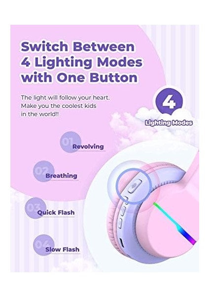 LED Işıklı Güvenli Ses Sınırlı 85 Saat Oynatma Süreli Bluetooth Çocuk Kulaklığı Renkli fiyatları