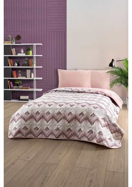 Tek Kişilik Desenli Kapitone Çift Taraflı Renkli Pike Yatak Örtüsü Takımı 160X230 cm (Çarşafsız)