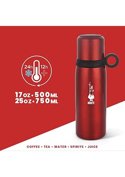 - Termos - 460ML - Kırmızı Renk - Paslanmaz Çelik - Çift Katmanlı - 12 Saat Sıcak 24 Saat Soğuk Tutar - Bardaklı Kapak Özelliği