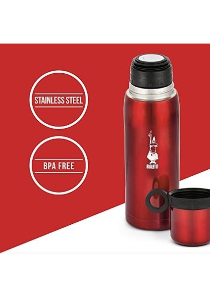 - Termos - 460ML - Kırmızı Renk - Paslanmaz Çelik - Çift Katmanlı - 12 Saat Sıcak 24 Saat Soğuk Tutar - Bardaklı Kapak Özelliği