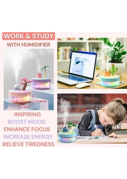 Manzara Temalı Hava Nemlendirici, 320ML Su Kapasitesi, USB Girişli, Sessiz Çalışma, Taşınabilir ve Dekoratif Tasarım (Sakura)