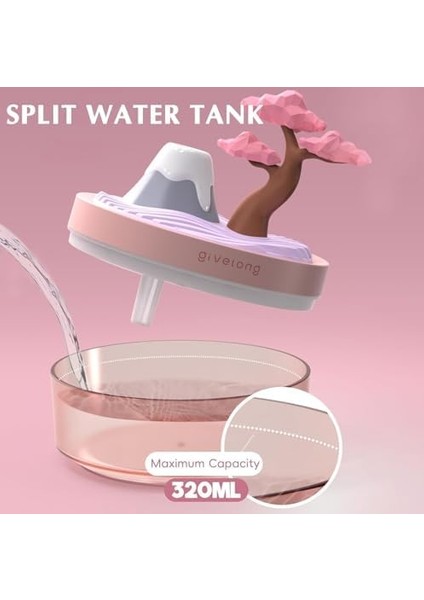 Manzara Temalı Hava Nemlendirici, 320ML Su Kapasitesi, USB Girişli, Sessiz Çalışma, Taşınabilir ve Dekoratif Tasarım (Sakura)