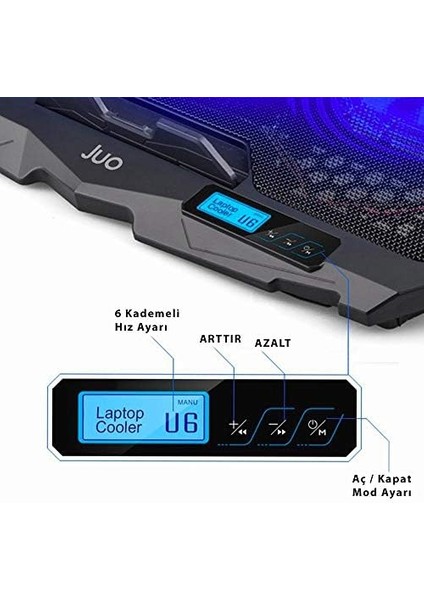 C1 LED Ekranlı Notebook Soğutucu Siyah
