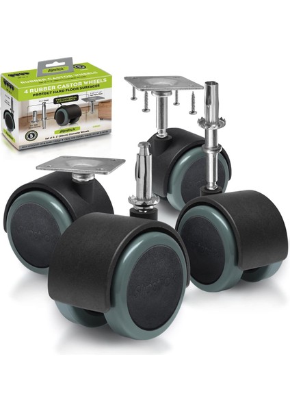 CB681 Zemin Koruma Kauçuk Direksiyon Tekerleği (4'lü Set) 50 mm Tekerlek Ön Yapı Veya Üst Plaka Için Montaj Seçenekleri