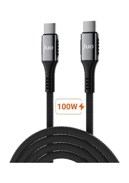 100W 5A E-Mark Çipli Pd Type-C To Type-C Örgülü Hızlı Şarj ve Data Kablosu 1 Metre