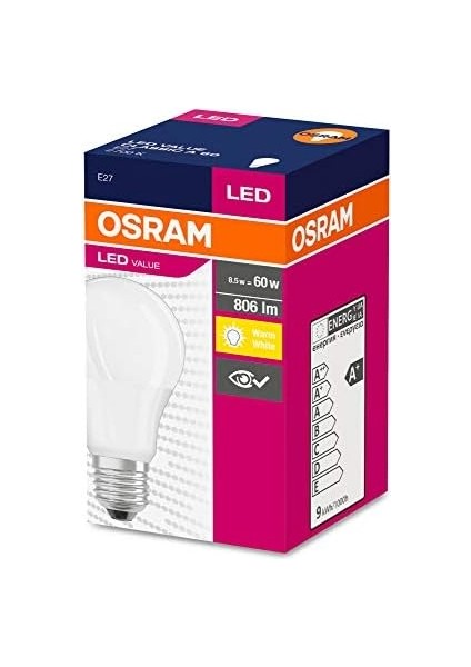 LED Value 8.5W (60W) Sarı Işık Ampul, Cla 60, 806 Lümen, E27 Duy (4052899326842)